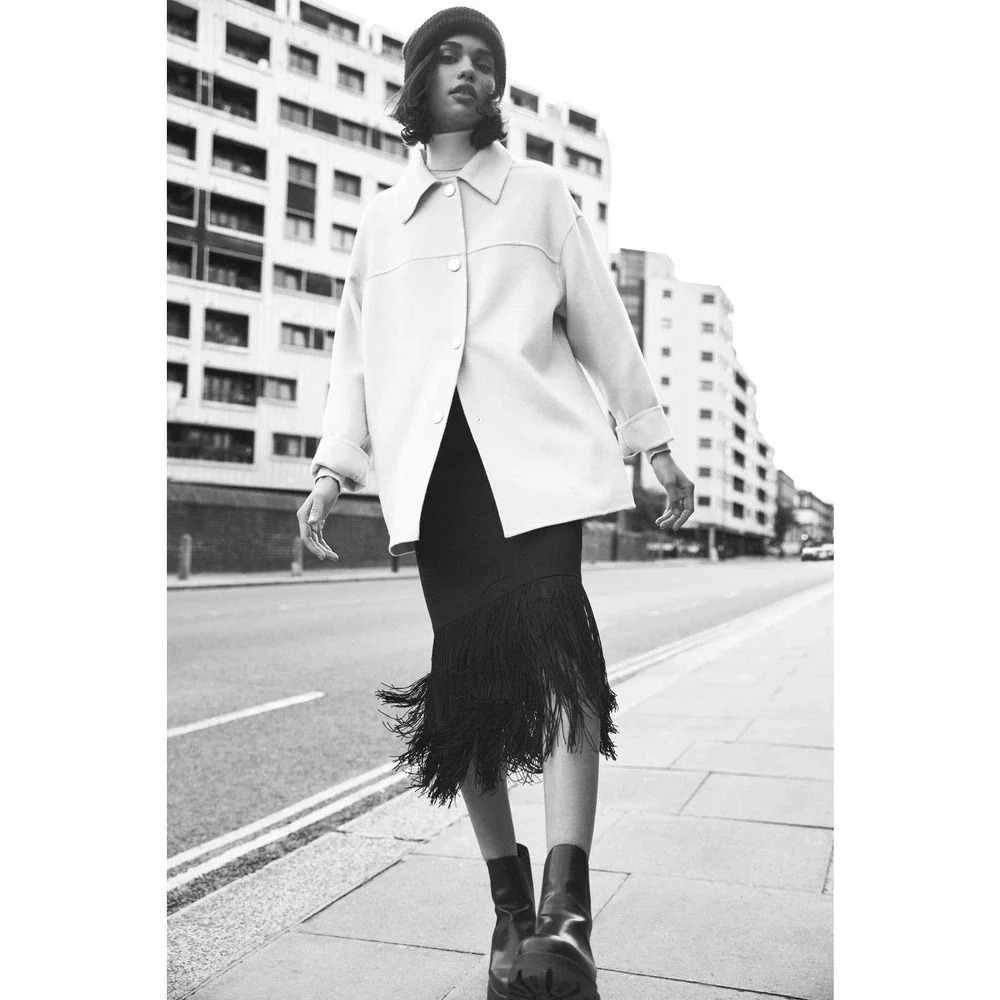 Zara Wool Blend Overshirt Shacket Ecru